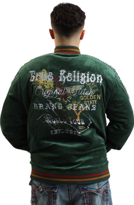 Western Velvet Bomber Jacket Dark Green