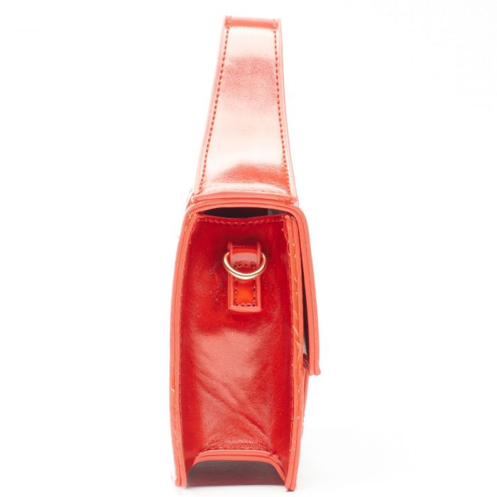 Metallic Flap Top Handle Crossbody Bag Red