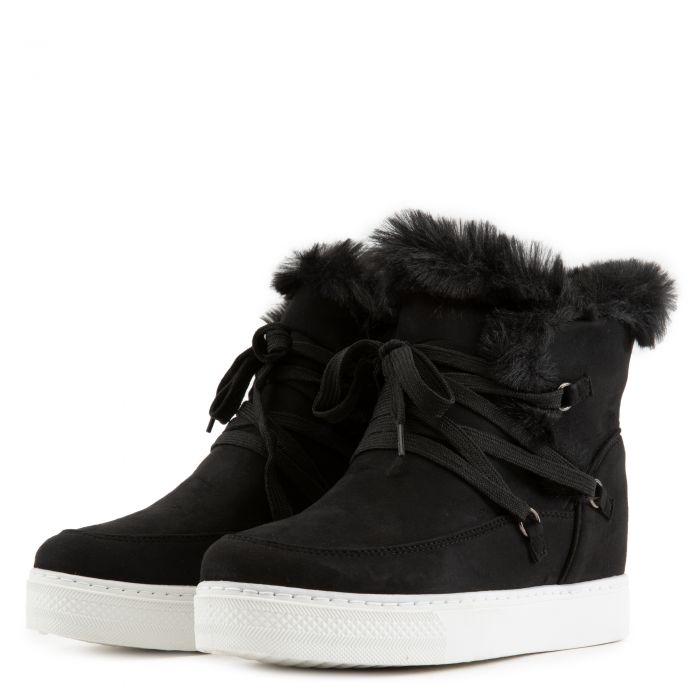 BAMBOO Rise-13 Fur Wedge Sneakers JPM RISE-13-BLKFS - Shiekh