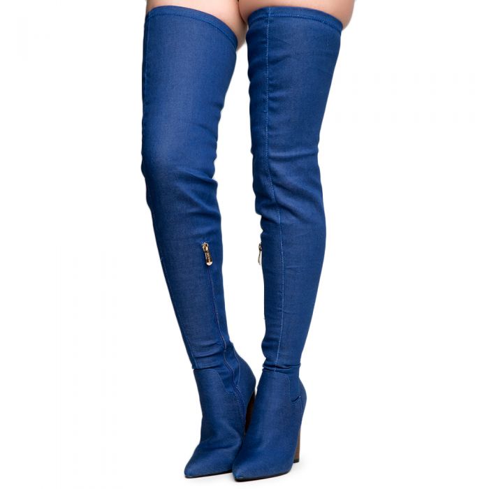 Cape Robbin Connie-10 Denim Heeled Thigh High Boots Denim