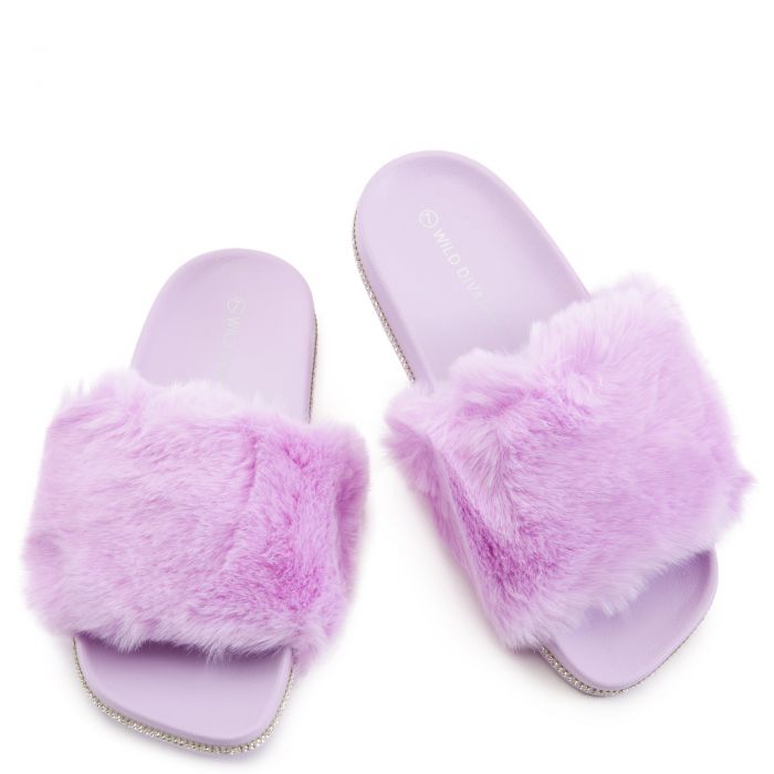 Madelle-01 Fur Slides Purple Fur