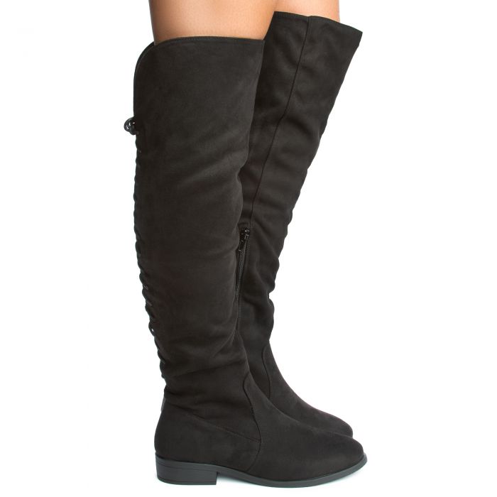 Tally-2 Thigh High Flat Boot Black Suede