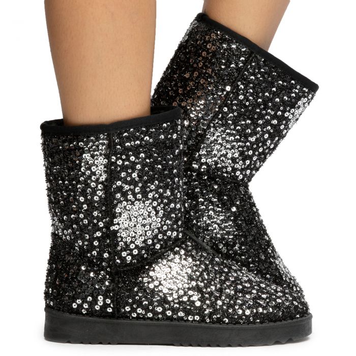 FOREVER LINK INTERNATIONAL Annie-41 Sequin Booties ANNIE-41-SLV-BLK ...