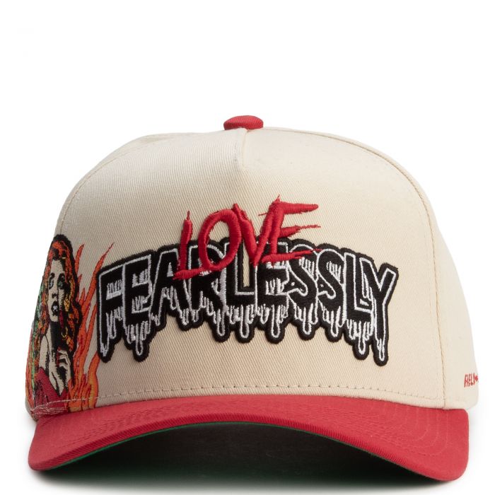 Love Fearlessly Twill Trucker Hat  Sand/Red