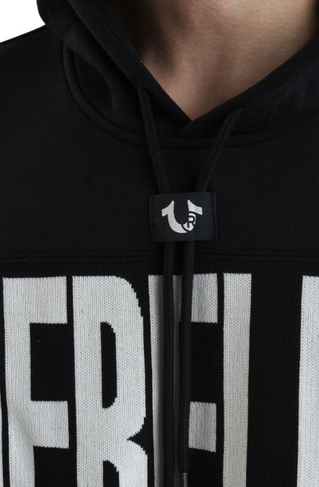 Knit Logo Panel Boxy Hoodie  Black
