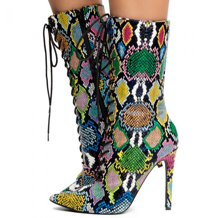 Selina-22 Pointy Toe Boots Multi Snake