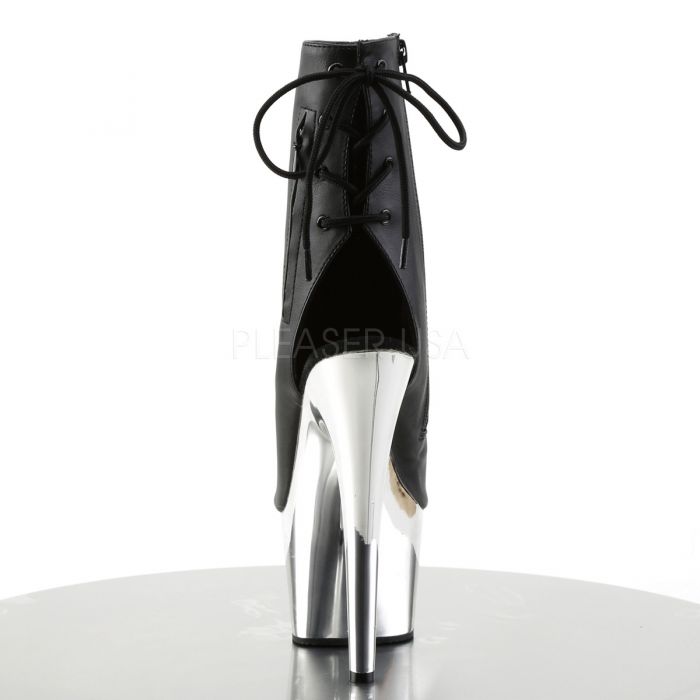 ADORE-1018 Blk Faux Leather/Slv Chrome