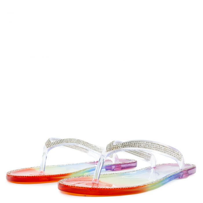 Jelli-62 Rhinestone Flip Flop Sandals Rainbow