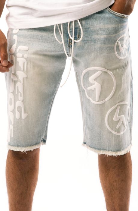 Aphex Puff Print Denim Shorts Light Blue