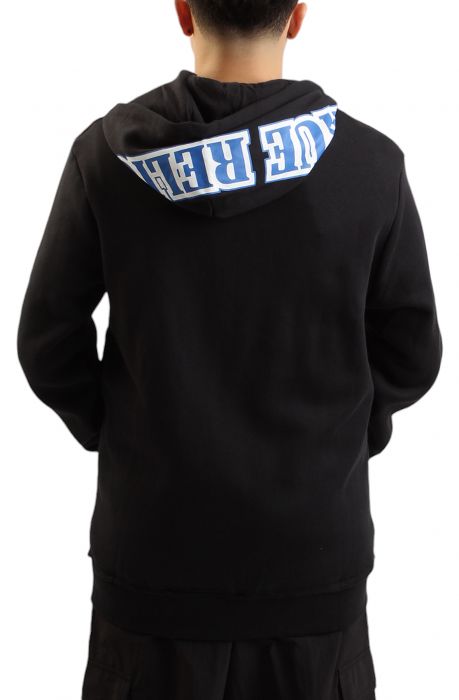 Exaggerated Icon Raw Trim Zip Hoodie  Black