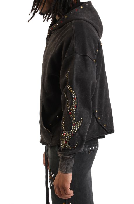 Fire Studded Zip Hoodie  Black