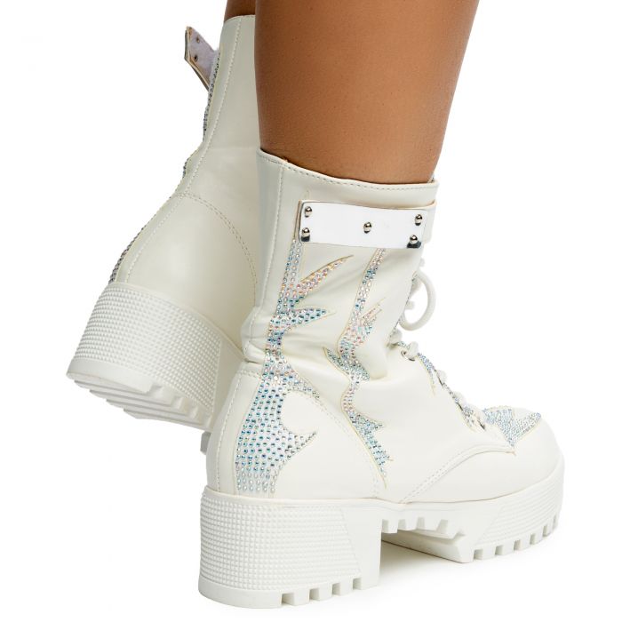 Kinsley-6 Rhinestone Booties White