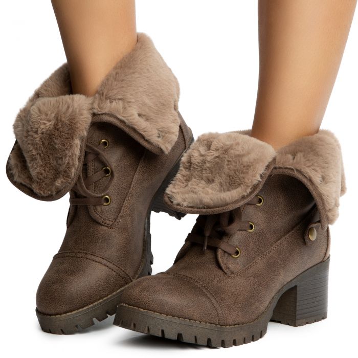 Chief-14 Cuff Down Boots Taupe Two Tone Suede