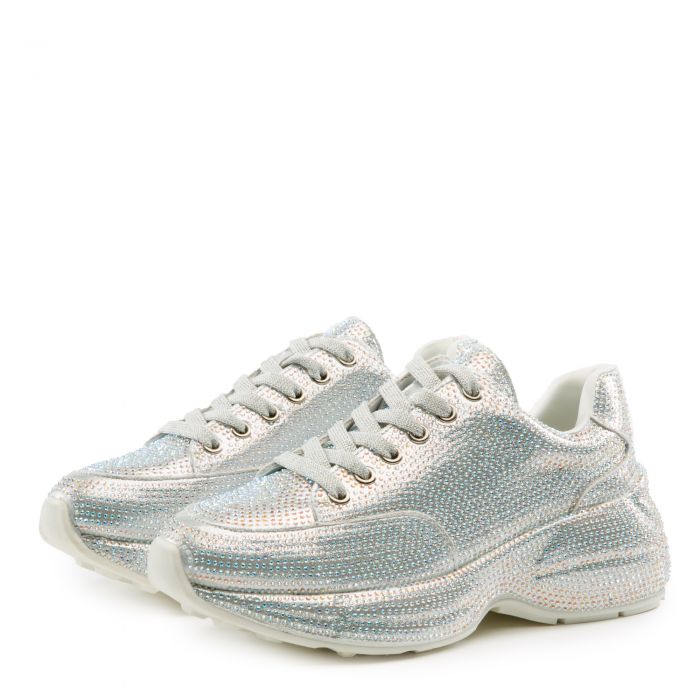 Queendom-2 Chunky Bedazzled Sneaker Silver