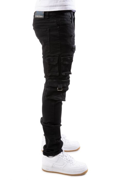 FOREIGN LOCALS Kamandi Multi Utility Cargo Jeans FL-1903BLK - Shiekh