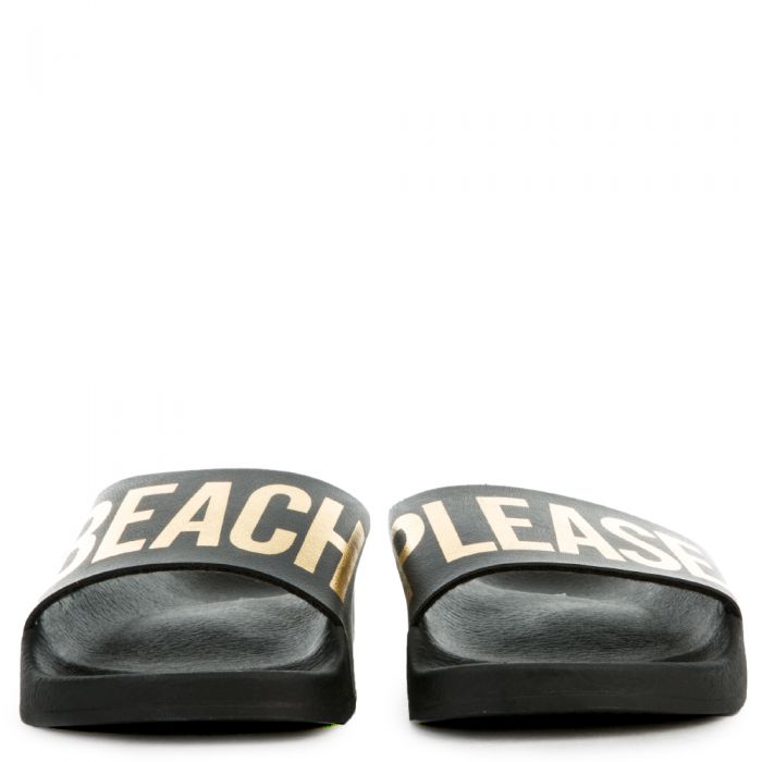 The Beach Please Slides in Black and Gold Black/Gold