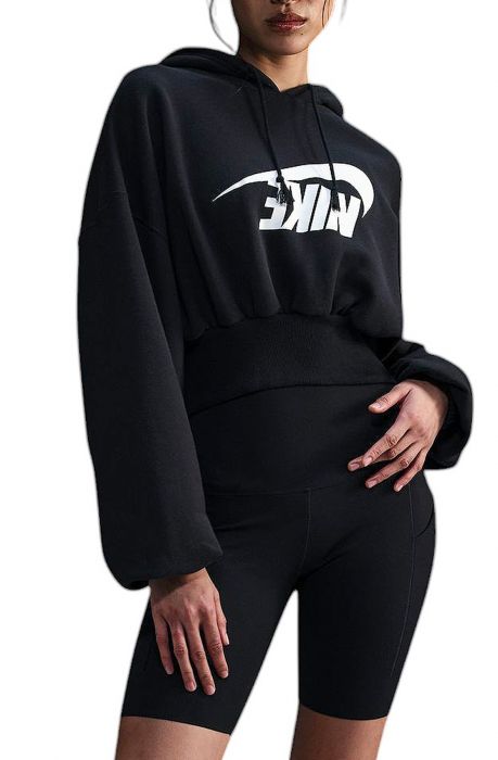 Oversized Cropped French Terry Pullover Hoodie Black