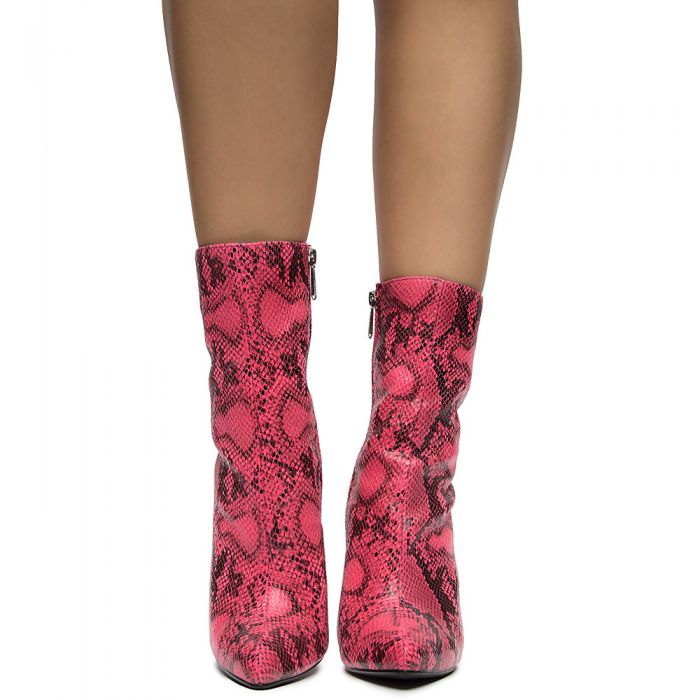 Women's BOAS Hig Heel Ankle Boots NEON PINK