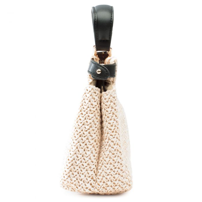 Faux Straw Top Handle Crossbody Bag Black