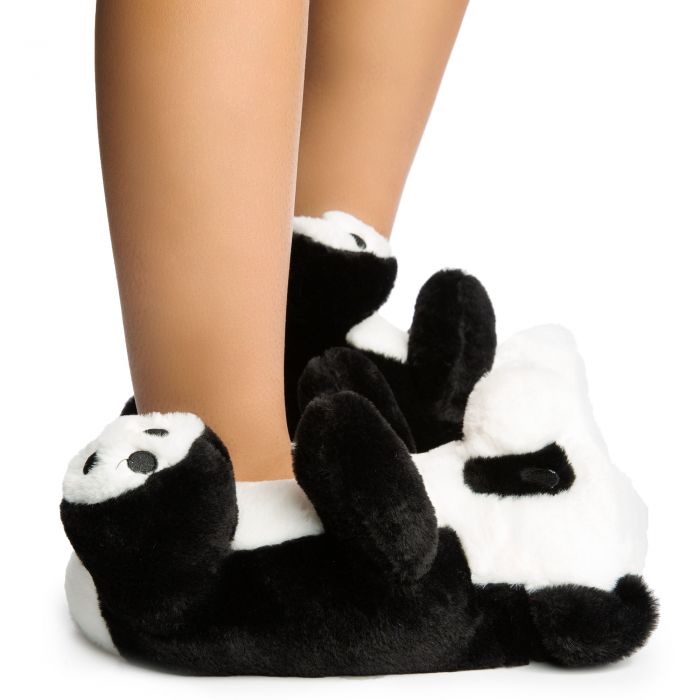 Plush-02 Panda Fuzzy Slippers Black/White Panda