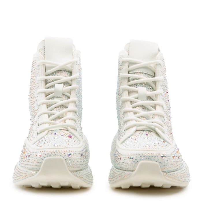 Queendom-1 Rhinestone Platform Sneakers White