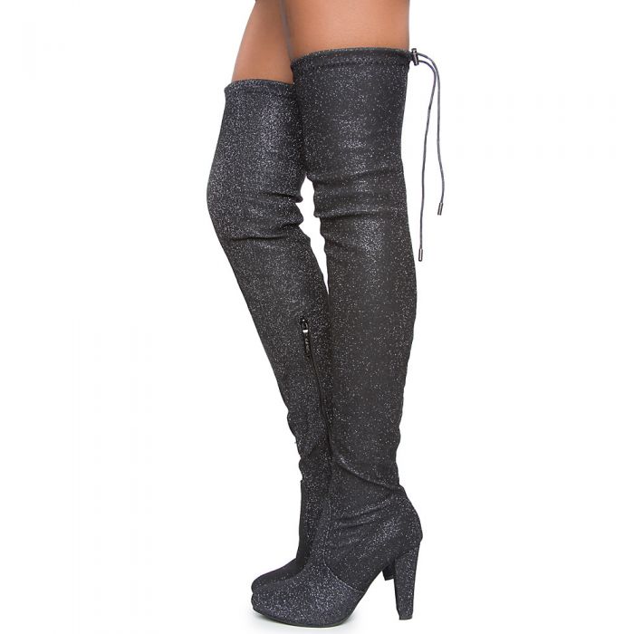 SHIEKH Eve-01 Over The Knee Boot EVE-01 TH/BLACK GLITTER - Shiekh