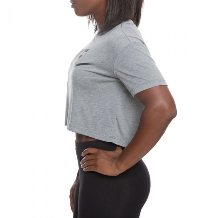 WOMEN'S NIKE ESSENTIAL SHORT SLEEVE CROP TOP CARBON HEATHER/BLACK