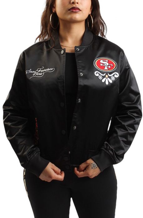 NFL San Francisco 49ers Sugar Skull Satin Jacket  Black