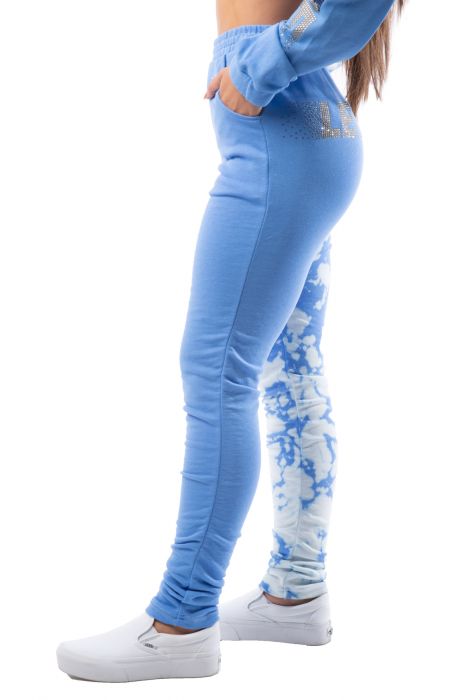 Alexis Ruching Half Tie Dye Joggers Blue