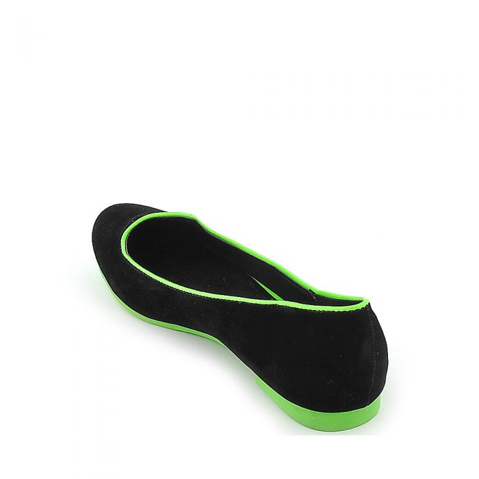 Mindy-AS Casual Flat Shoe Black Velvet/Neon Green
