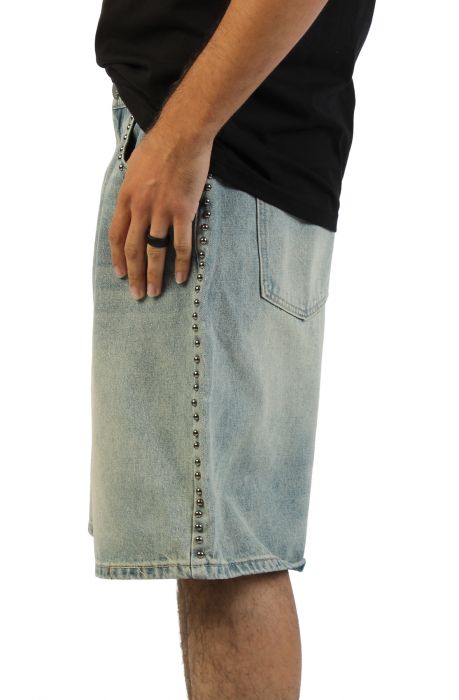 HIGH CALIBER Gallagher Studded Denim Shorts C14315S-LTBLU - Shiekh
