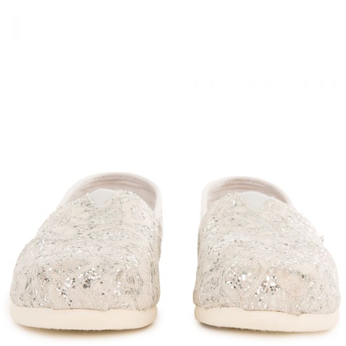 Toms for Women: Classics Silver Lace Glitter Flats Silver