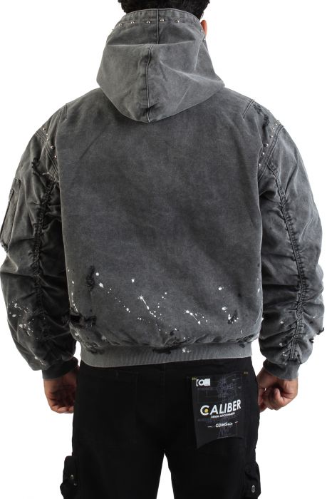 Stud Logo Hood Zip-Up Jacket  Washed Black