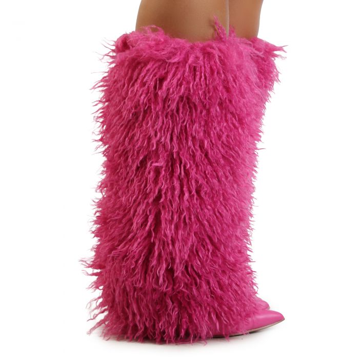 Demure-01Fur Stiletto Boot  Fuchsia