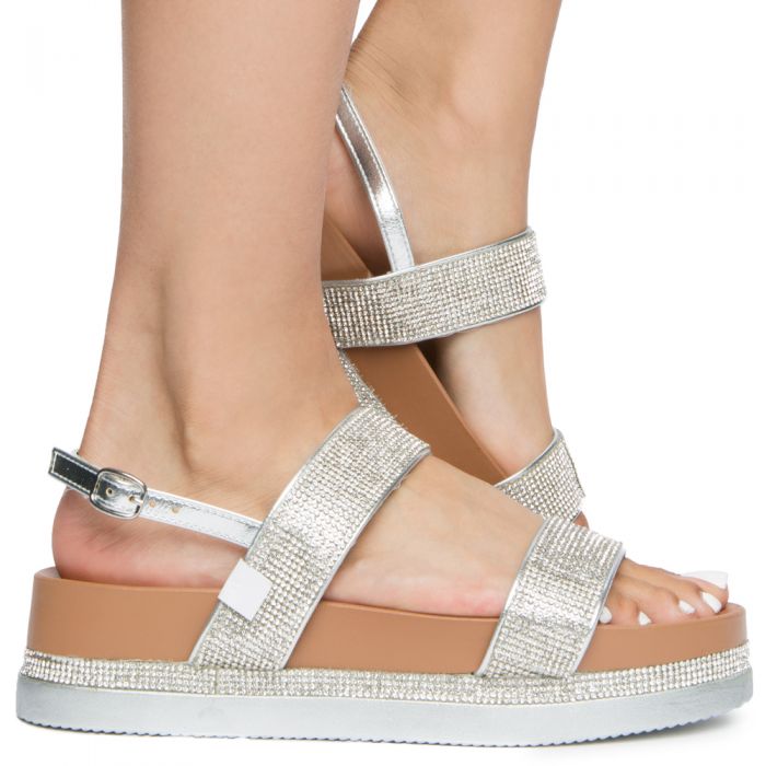 WOMEN'S LOOKOUT-02S 2 STRAP RHINESTONE SANDALS SILVER