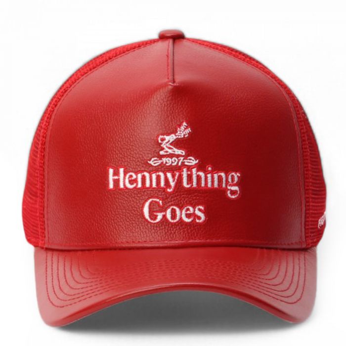 Hennything Goes Leather Trucker Hat  Red