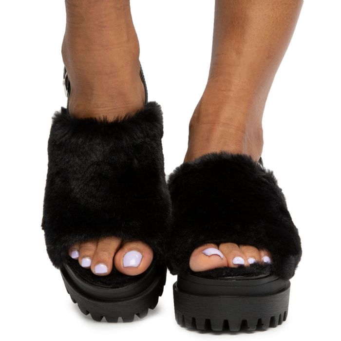 Panna-01 Wedge Fur Sandals Black