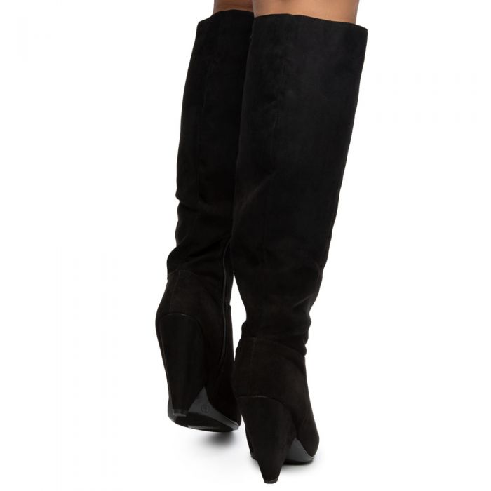 Immerse-21 Over the Knee Boots Black Faux Suede