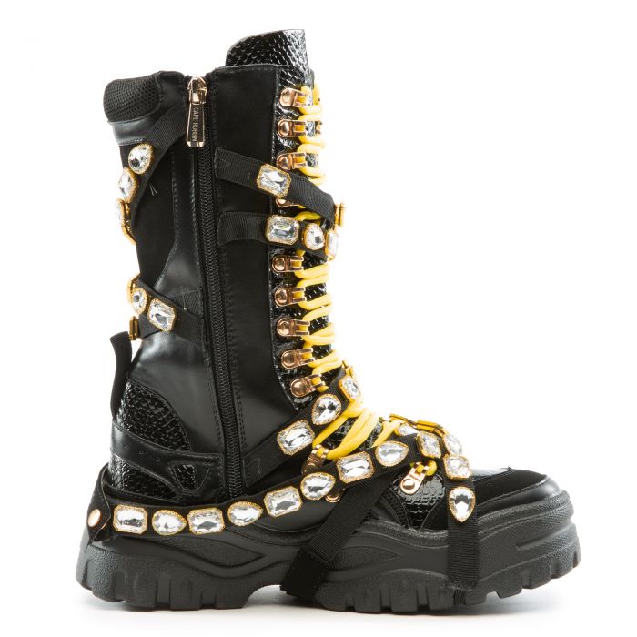 High Hopes Rhinestone Combat Boots Black