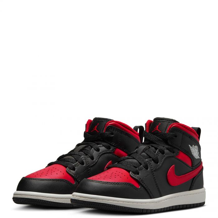 Pre-School Jordan 1 Mid Black/Varsity Red-Summit White