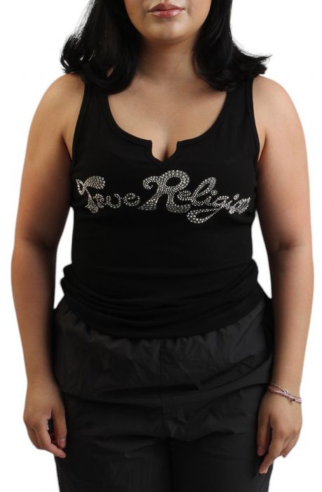 CRYSTAL LOGO V NOTCH TANK TOP Black
