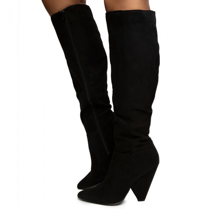 Immerse-21 Over the Knee Boots Black Faux Suede