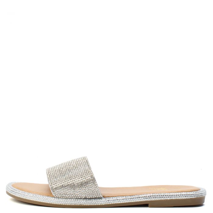 Zoe-1 Rhinestone Flat Sandal Silver