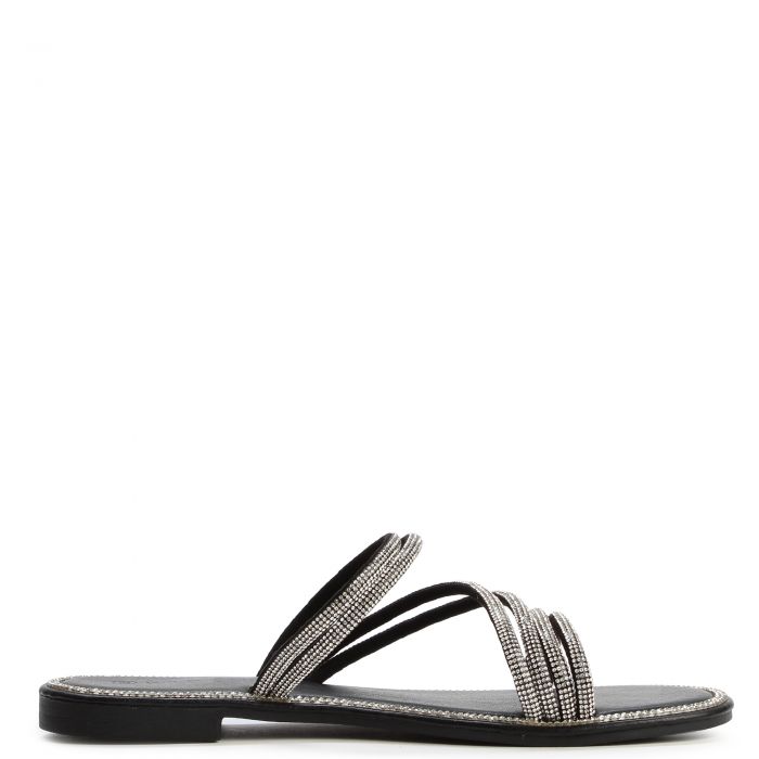 Jaydra-01 Flat Rhinestone Sandal Black/Silver