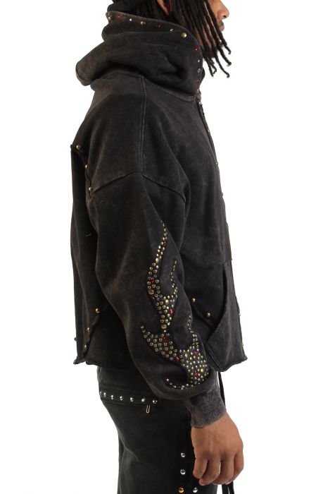 Fire Studded Zip Hoodie  Black