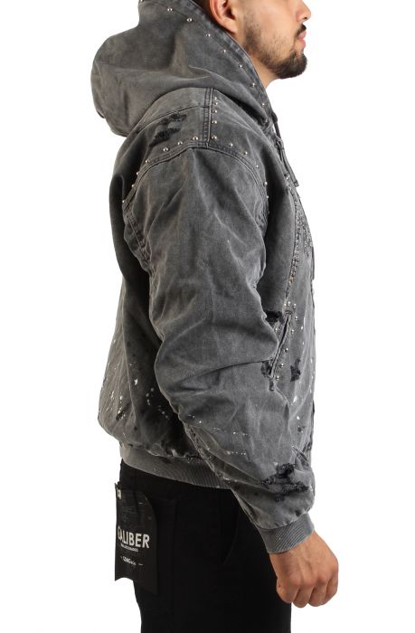 Stud Logo Hood Zip-Up Jacket  Washed Black