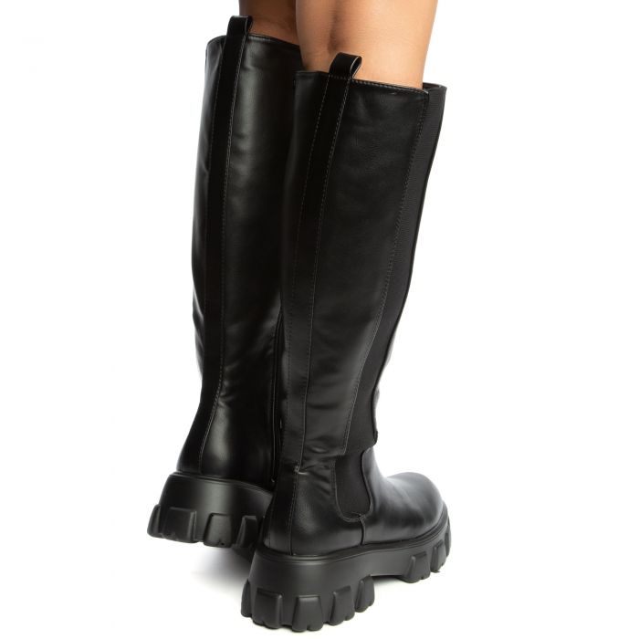 Tetris-15 Platform Knee High Boot Black Crinckle Pu