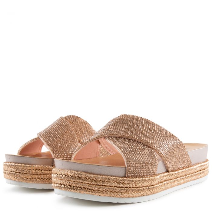 Lakota-37 Criss Cross Band Sandals Rose Gold