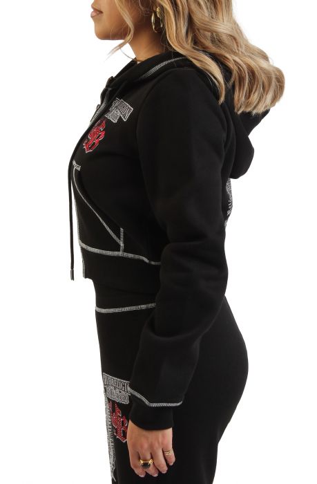 True Religion X Bella Dona Crystal Shrunken Zip Hoodie Black