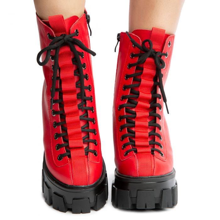 Sour Diesel-Red Heel Combat Boots Red